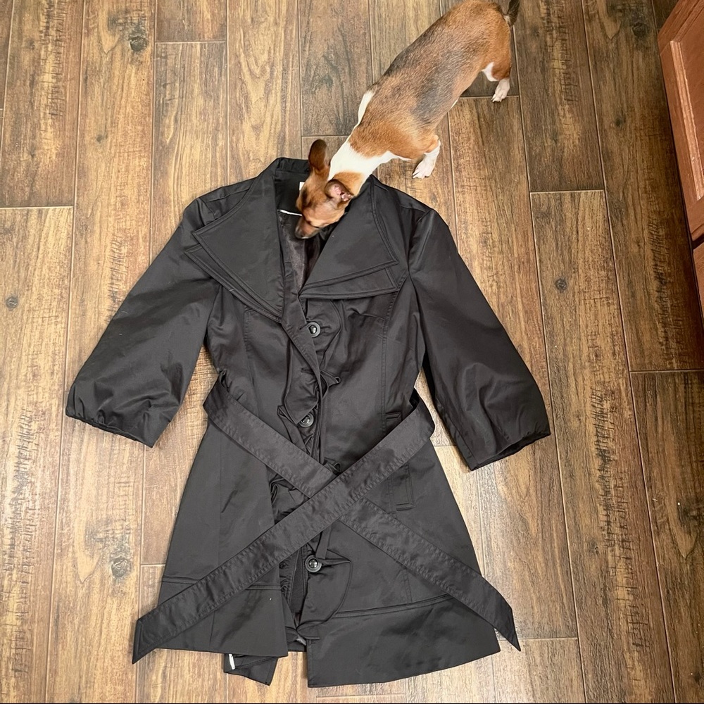 KENAR Dark Brown Coat with 3/4 Bell Sleeves, Small - Picture 4 of 7